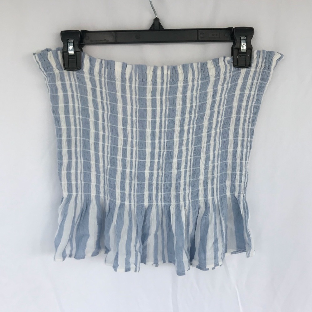 American Eagle Blue and White Smocked Strapless Tube Top